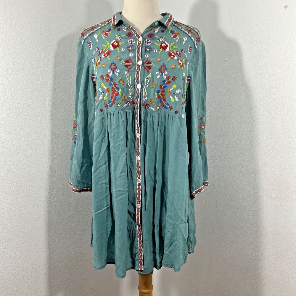Kyla Seo Tunic Top Womens XS Embroidered Floral Fairycore‎ Boho Blouse